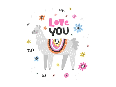 Lama Love animal character childish cute drawing illustration lama lettering nursery vector