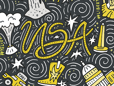 Usa Concept america hand dawn swirls texture usa vector