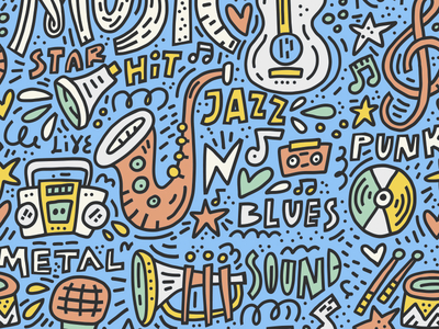 Music Pattern cartoon doodle drawing hand drawn illustration jazz music pattern seamless vector