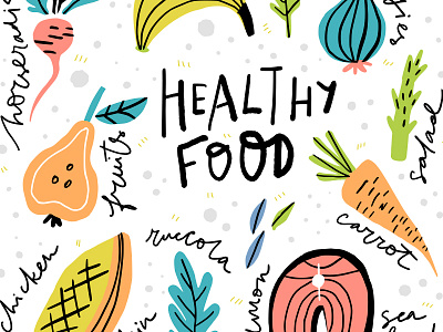 Healthy Food brush cartoon concept drawing flat food hand drawn handdrawn healthy illustration lettering organic type typography vector veggies