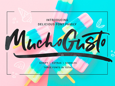 Mucho Gusto active amazing bold doodle energetic family font food letters script type typography
