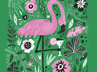 Flamingo animal awesome bird childrens cute drawing flamingo illustration jungle kids quote texture