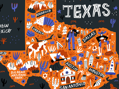 Texas Map cartography cartoon concept doodle drawing hand drawn handdrawn handdrawn map illustration lettering letters map mapping maps texas travel typography usa vector