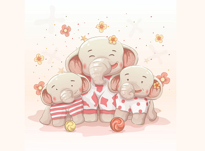 Happy family animal cute design elephant family happy illustration image