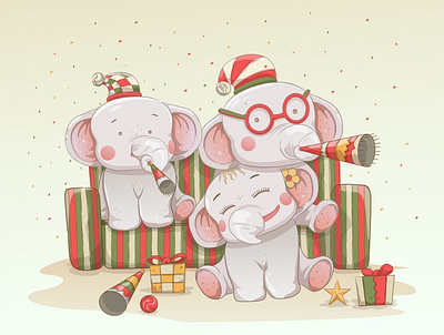 Elephants Christmas animal art card celebrate christmas design elephant graphic design illustration image new year