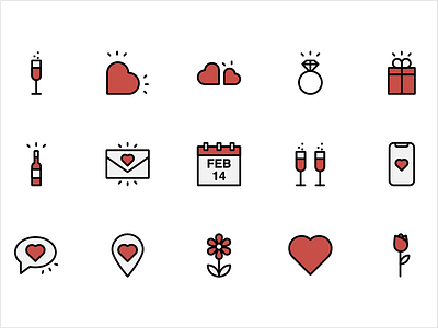 Pixel perfect romance icons love romance valentine wedding