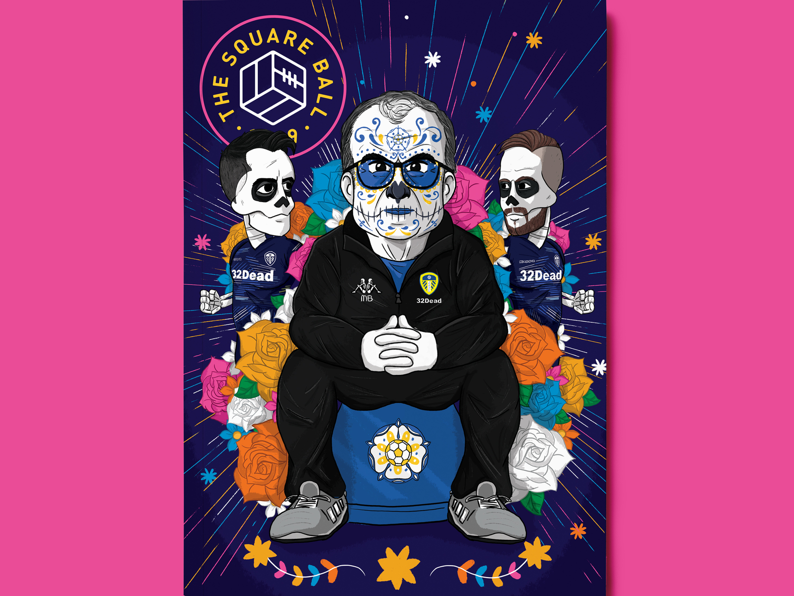 El Loco's Day Of The Dead - The Square Ball bielsa character design day of the dead digital art día de muertos flowers football illustration leeds united magazine player skeletons soccer