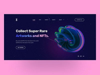 NFT- Landing Page Design blockchain crptoart cryptocurrency entertainment ethereum graphic design illustration logo marketplace metaverse nft nfts ui uidesign uxdesign web website