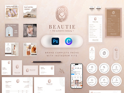 BEAUTIE Logo Template and Branding Kit beauty brand branding canva design designinspiration graphic design instagram logo logo template printable skincare