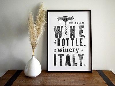 A winery in Italy. art black and white design illustration letterpress print relief print