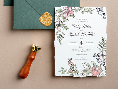 Embossed Wedding Invitation art austin california colorful design flowers illustration invitation letterpress watercolor wedding