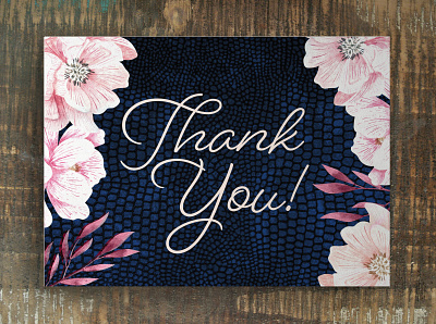 Snakeskin Wedding Invitation announcement cards floral flowers invitation navy blue pink snake skin thank you watercolor wedding