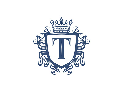T Crest logo design branding classic crest crown heraldic illustration letter logo negative space ornamental royal shield