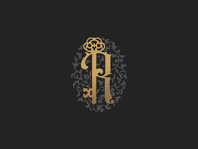 R initial with Key ornamental logo arabesque furniture golden high class hotel initials key logo design luxurious mark ornamental r letter logo restaurant royal