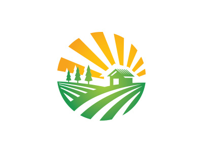 Farm logo barn farm field grass green landscape logo mark sky sun yellow