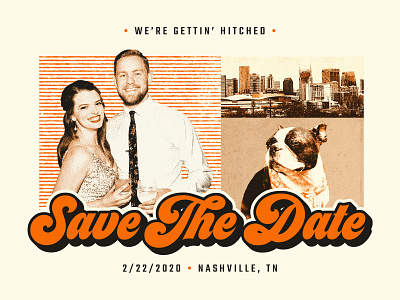 Save The Date boston terrier grit halftone invite nashville postcard postcard design retro save the date texture wedding