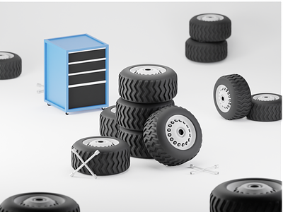 Garage Full of Wheels 3d 3d blender 3d design 3d illustration 3d modeling blender illustration lowpoly