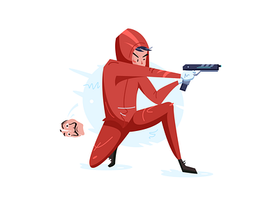 Money Heist character design flat illustration red shooting