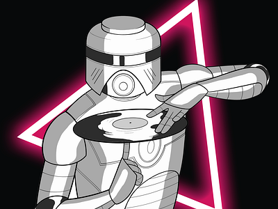 Robot DJ Chef from Nowhere Beach spinning vinyl - Hip hop comic