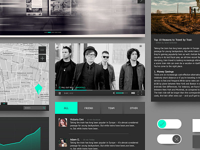 [Freebie] Black & Turquoise Ui Kit app black clean flat free green kit rock set turquoise ui website