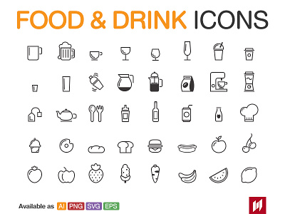 Food & Drink icons coffee drink eat food fruit icon line vector vegetable