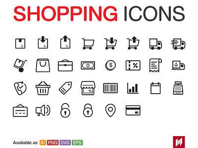 Shopping & E-Commerce icons box buy cart e commerce icons money place sell shop shopping store transport