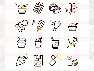 [WIP] BANGKOK STREET FOOD ICONS bangkok color drink food icons line snack street thailand