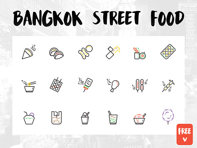 FREEBIE - BANGKOK STREET FOOD ICONS bangkok drink food free freebie icon line set snack thailand vector