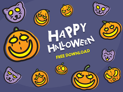 [ FREE ] Halloween Pumpkin and Cat black cat free halloween icons illus kitty pumpkin vector
