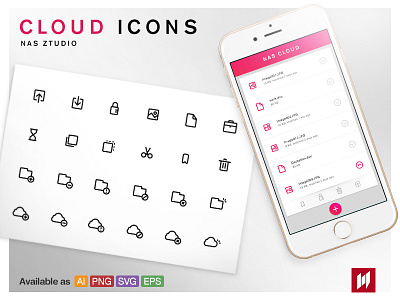 Cloud icons app cloud icons line mobile pink service upload vector