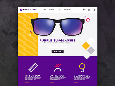 O Sunglasses e commerce market purple shopping spectacles sunglasses ui web