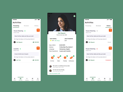 Activities notification for Booking a Maid app figma mobile app ui ux