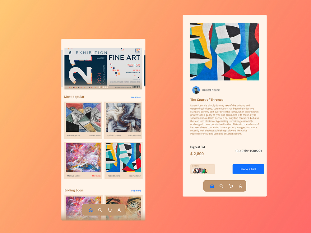 Art Gallery Auction App by midhun on Dribbble
