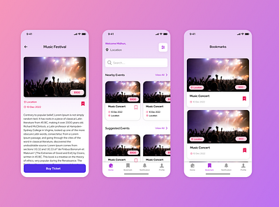 Concert Booking App app booking concert design e commerce figma gradient modern ui ux