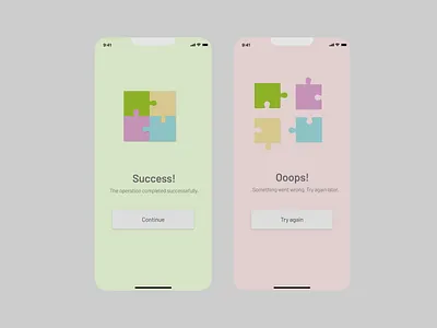 Mobile app - Flash messages (Daily UI, Day 11) app clean dailyui design error error message flash message flashmessage illustration ios minimal mobile mobile design pop up product design puzzle success ui ux wrong