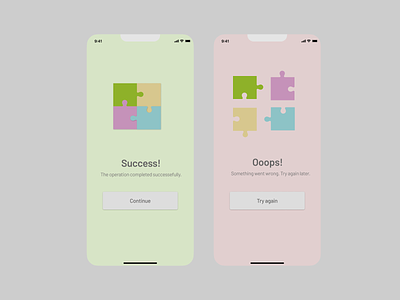 Mobile app - Flash messages (Daily UI, Day 11) app clean dailyui design error error message flash message flashmessage illustration ios minimal mobile mobile design pop up product design puzzle success ui ux wrong