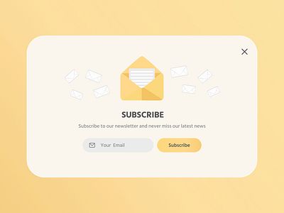 Newsletter Subcribe Form (Daily UI, Day 26) app clean dailyui design envelope figma form illustration minimal news newsletter popup product design signup subcription subscribe ui ux web yellow