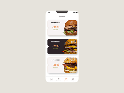 Daily UI - Redeem Coupon app app ui burger clean coupon coupons dailyui design drink fast food food ios app menu mobile ui product design redeem coupon restaurant ui ux voucher