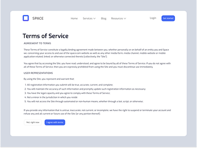 Daily UI - Terms of service blue button clean dailyui design header icon layout list logo minimal page privacy policy product design terms and conditions terms of service text typography ui ux