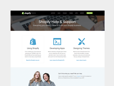 Shopify Documentation Landing Page design help home landing shopify support website