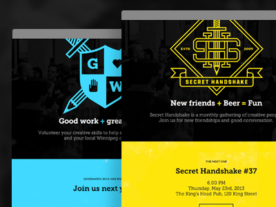 Secret Handshake & Goodwork homepage landing page signup page