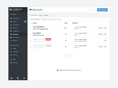 Shopify Web Admin / Discounts