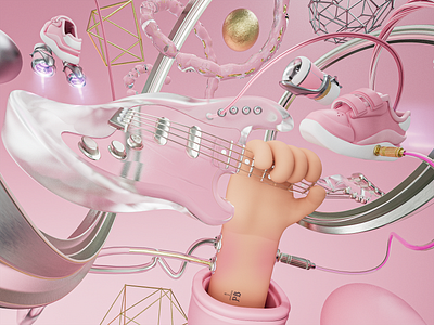 Gum Princess Pedal Board 3d ad adventure time graphic design guitar illustration pink