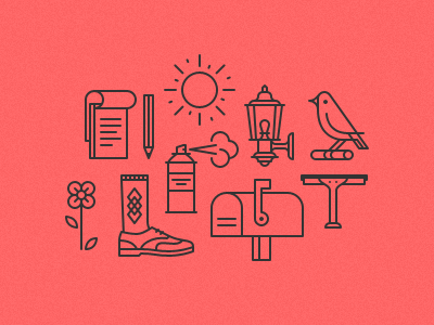 some icons bird can coach light flower icon mailbox notebook pencil shoe spray paint squeegee sun wingtip