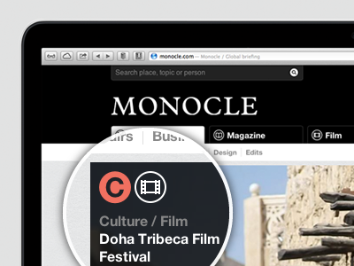 Monocle icons design film icon ipad iphone macbook magazine monocle movie radio revo shop website