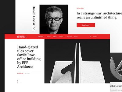 Metropolis homepage architecture clean design landing magazine red responsive ui ux web website
