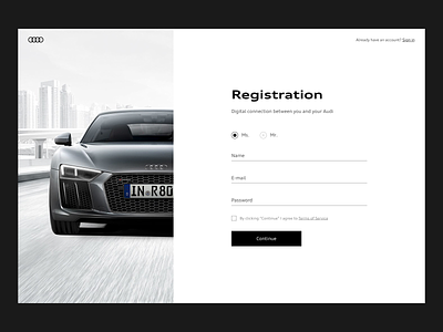 myAudi registration audi automotive car clean design form minimal page registration responsive ui ux vehicle web website