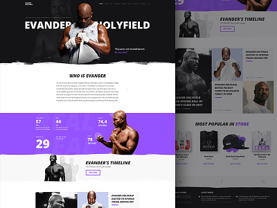 Evander Holyfield Landing Page boxing clean fireart fireart studio interface landing page redesign sport ui ux website
