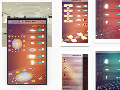 Smart-Lighting Tablet App android app application blueprint design gradient hotel iot lighting lighting design skeuomorphism smart light smarthome tablet ui
