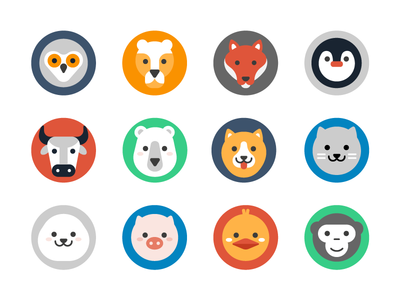 Avatars animals bear bull cat dog duck fox lion monkey owl pig